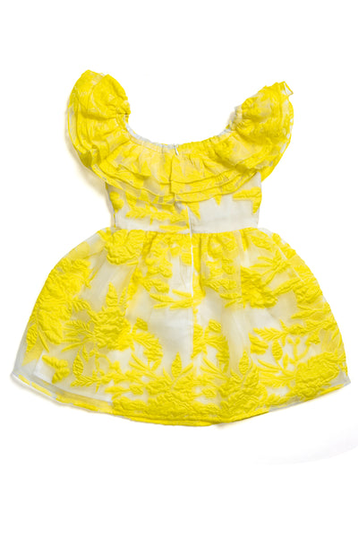 Жълта рокля от флорална органза
