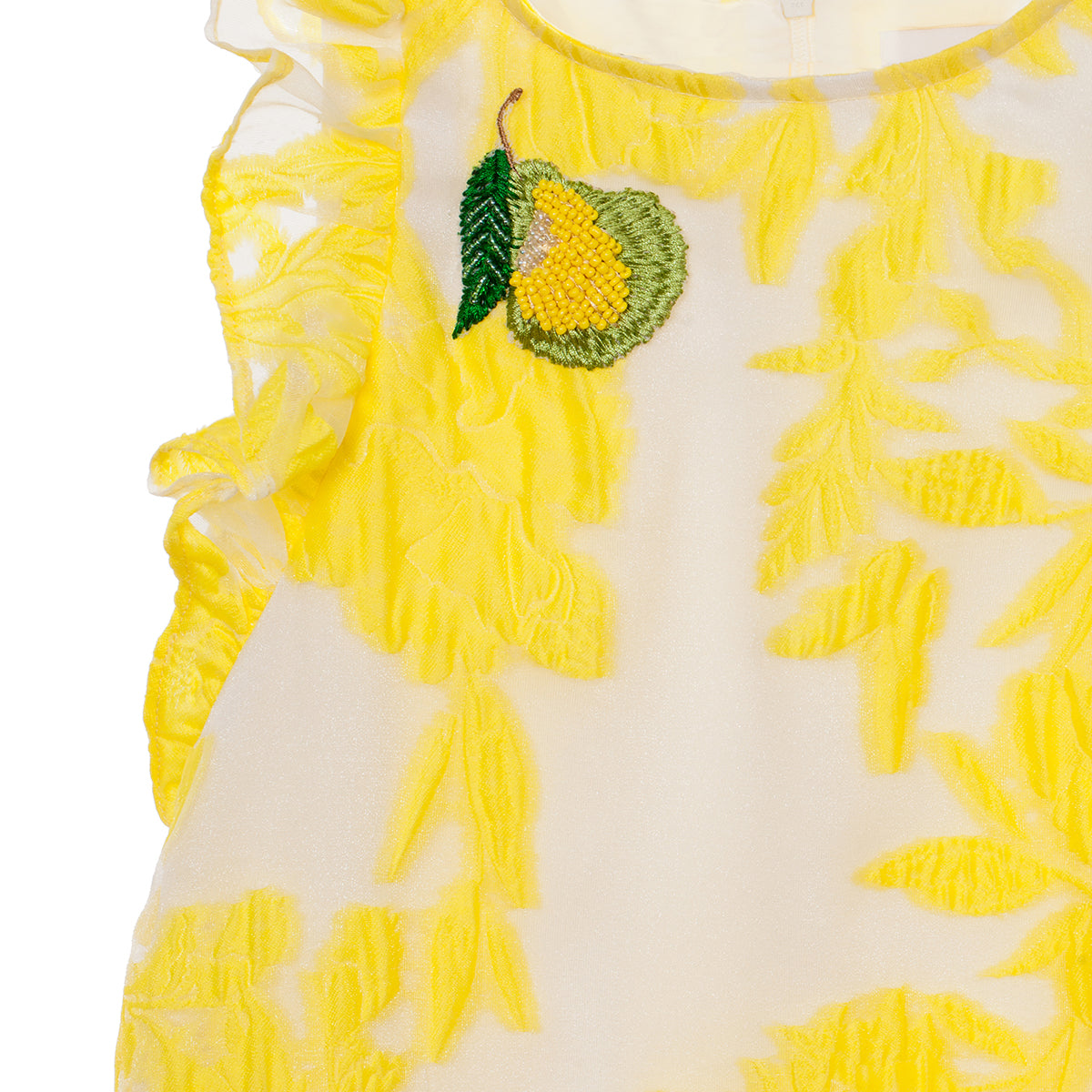 Жълта рокля от флорален жакард