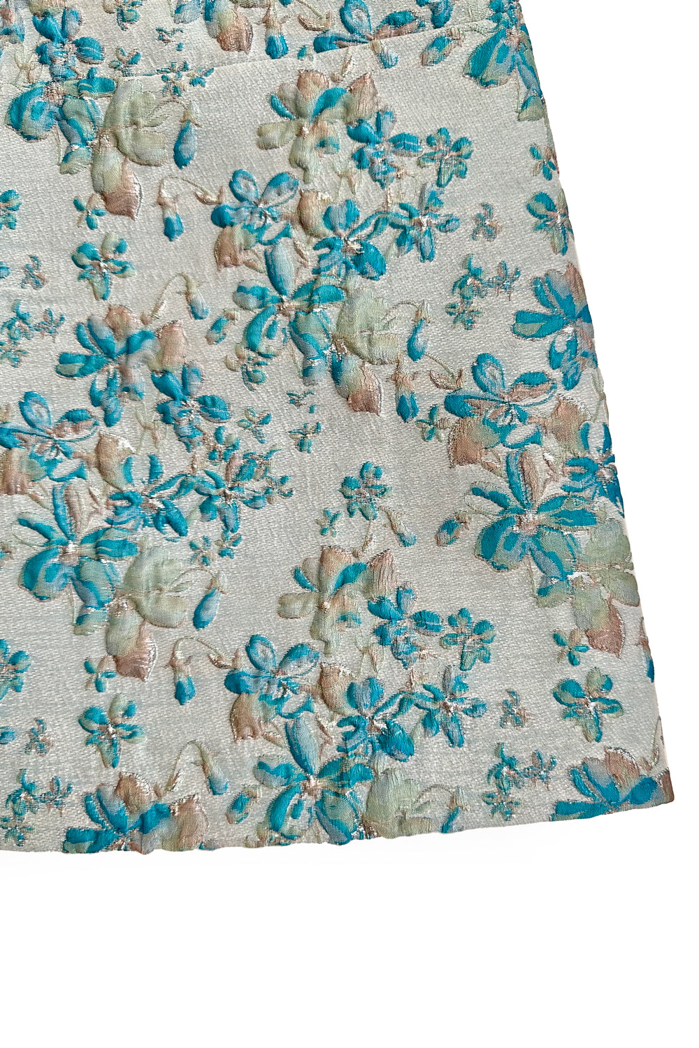 Къса пола от жакард със сини цветя