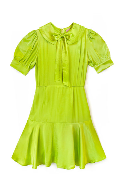 Яркозелена сатенена рокля