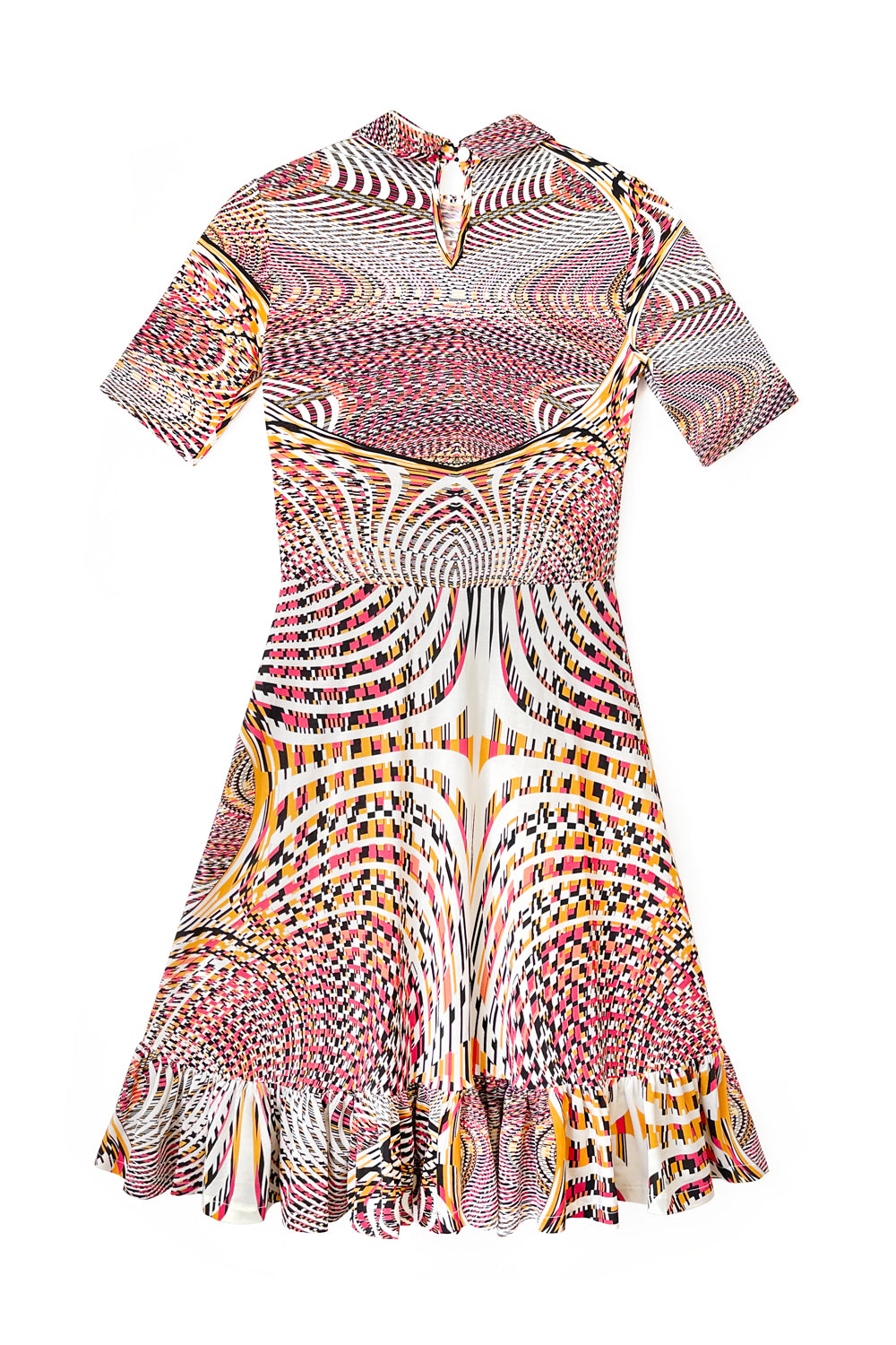 Еластична рокля с цветен геометричен принт